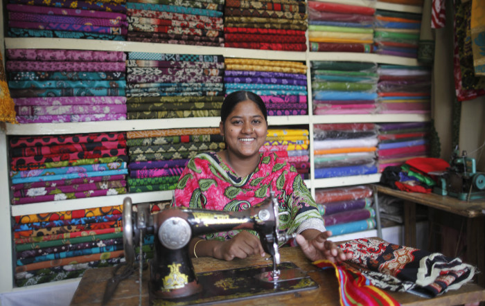 Skills training is one of the rehabilitation approaches being used for the survivors of the Rana Plaza building collapse. Rana Plaza survivor Khaleda Begum is now working as a tailor *PHOTO: ILO