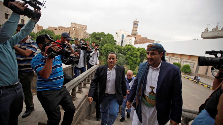 U.N. special envoy for Yemen Ismail Ould Cheikh Ahmed arrives for a meeting with Houthi movement officials in Sanaa, Yemen