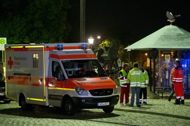 An ambulance at the scene of a bomb attack in Ansbach, Germany
