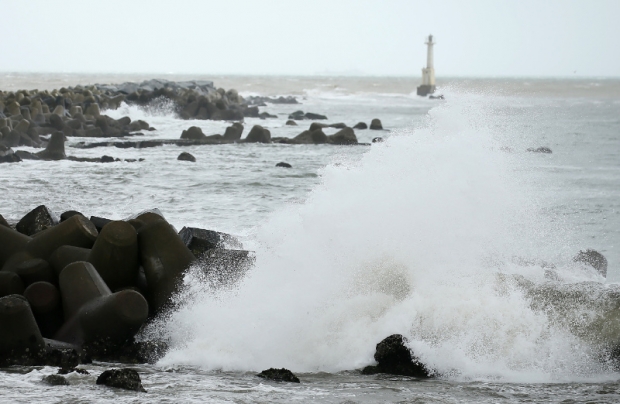 Waves beat against the seashore in Ishinomaki, Miyagi prefecture
