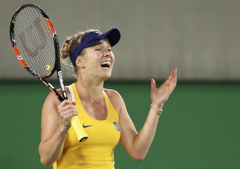 Elina Svitolina of Ukraine celebrates after winning her match against Serena Williams. *PHOTO:REUTERS