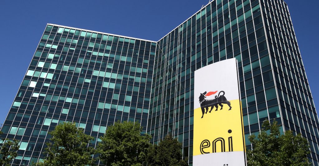 Eni's logo is seen in front of its headquarters in San Donato Milanese, near Milan