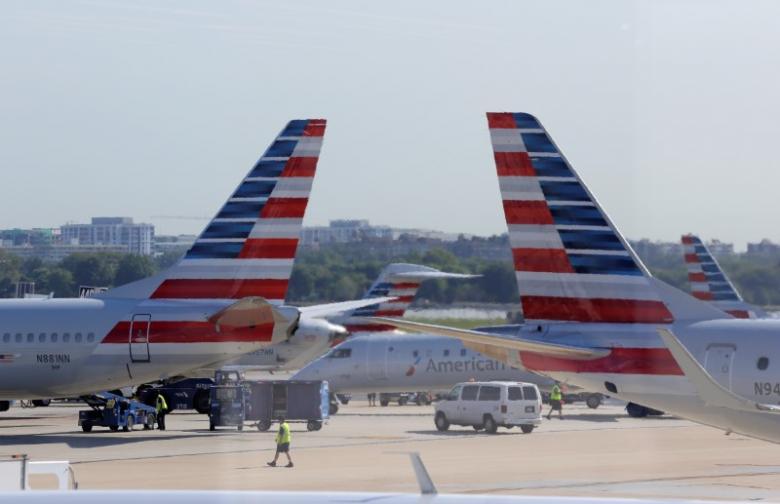 American Airlines aircraft are parked at Ronald Reagan Washington National Airport in Washington, U.S.