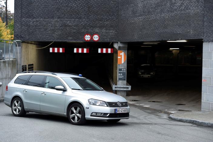 Police block the entrance to RO's Torv, a shopping centre in downtown Roskilde, Denmark