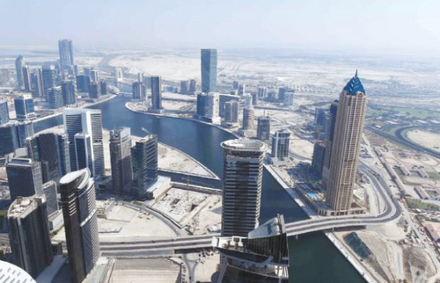 An aerial view of the Dubai Water Canal