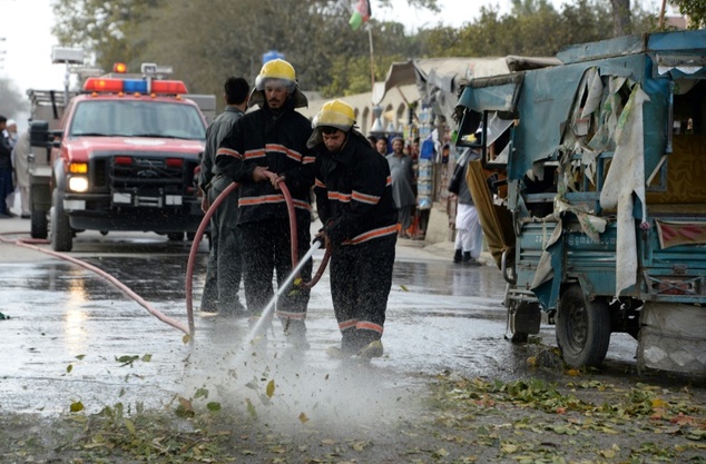 The site of an explosion that targeted a police ranger vehicle in Jalalabad on November 25, 2016