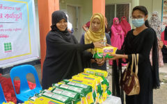 Distribution of sanitary items among adolescent girls of Char area of Brahmaputra river