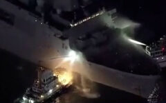US Navy ship on fire for 12 hours off Japan