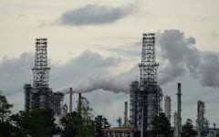 Oil prices pushed higher while stocks dropped as investors tracked developments on the sixth day of the Middle East war